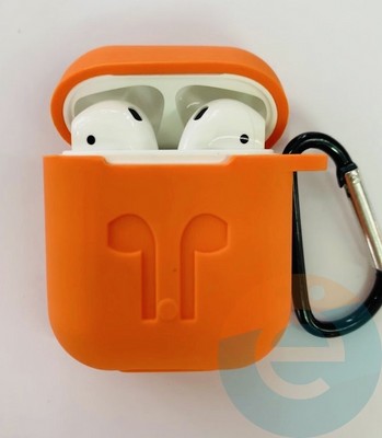 Чехол силиконовый для наушников Apple AirPods с карабином оранжевый - фото 18160