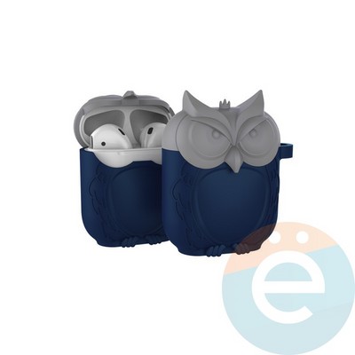 Чехол силиконовый для наушников Apple AirPods Сова серо-синий - фото 26657