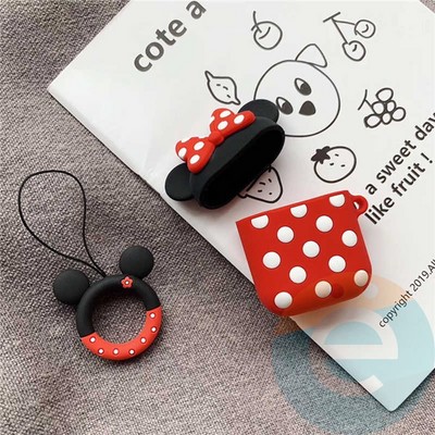 Чехол силиконовый объемный на Apple AirPods 1/2 Минни с бантиком краснй 98 - фото 28154