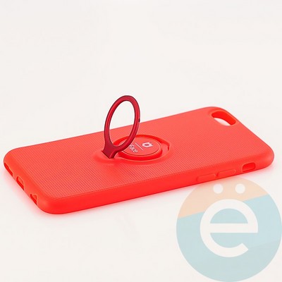 Накладка силиконовая iFace на Apple IPhone 6/6s с металлической пластиной с кольцом красная - фото 30121