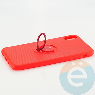 Накладка силиконовая iFace на Apple IPhone Xs Max с металлической пластиной с кольцом красная - фото 30126