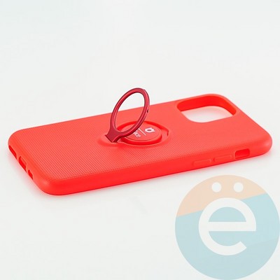 Накладка силиконовая iFace на Apple IPhone 11 Pro с металлической пластиной с кольцом красная - фото 30127