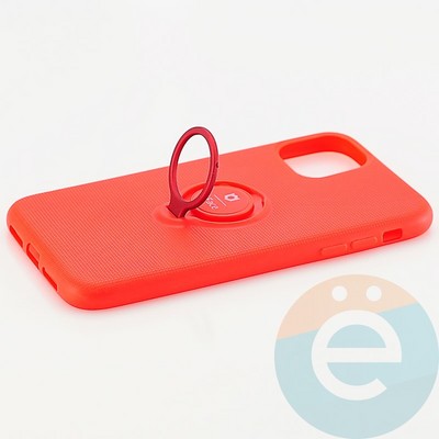 Накладка силиконовая iFace на Apple IPhone 11 с металлической пластиной с кольцом красная - фото 30128