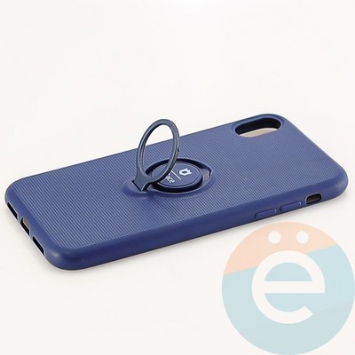 Накладка силиконовая iFace на Apple IPhone Xr с металлической пластиной с кольцом синяя - фото 30134