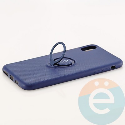 Накладка силиконовая iFace на Apple IPhone Xs Max с металлической пластиной с кольцом синяя - фото 30135