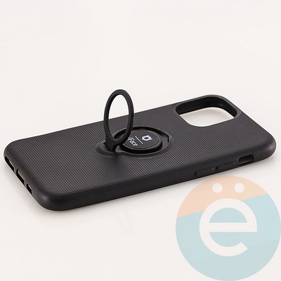 Накладка силиконовая iFace на Apple IPhone 11 Pro с металлической пластиной с кольцом чёрная - фото 30143