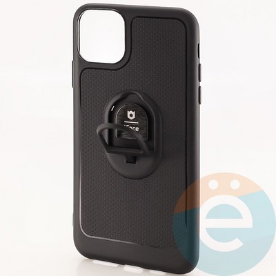 Накладка силиконовая iFace на Apple IPhone 11 Pro Max с металлической пластиной рифленая черная - фото 30172