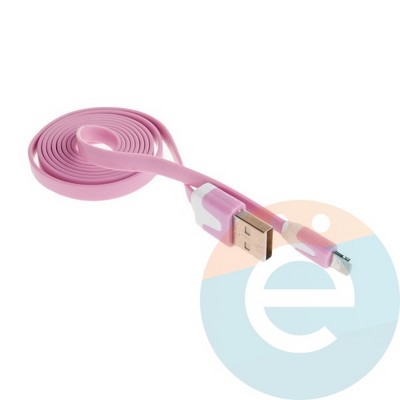 USB кабель Noodle Flat на Lightning плоский розовый - фото 6386