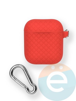 Чехол силиконовый для наушников Apple AirPods 1/2 Cross с карабином Red - фото 35909