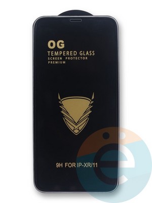 Защитное стекло OG с полной проклейкой на Apple iPhone XR/11 в упаковке черное - фото 38643