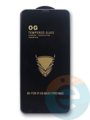 Защитное стекло OG с полной проклейкой на Apple iPhone Xs Max/11 Pro Max в упаковке черное - фото 38644