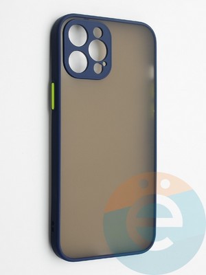 Накладка пластиковая с силиконовой окантовкой с защищенной камерой для iPhone 12 Pro Max синяя - фото 42255