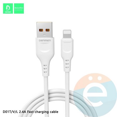 USB кабель Denmen D22L на Lightning 2.4A 1м белый - фото 46850