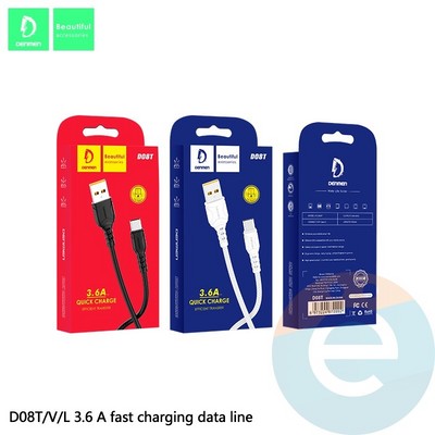 USB кабель Denmen D08L на Lightning 3.6A 1м черный - фото 46128