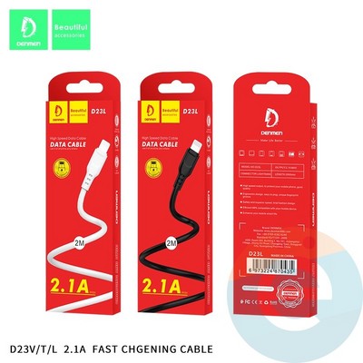 USB кабель Denmen D23L на Lightning 2.1A 2м черный - фото 45934