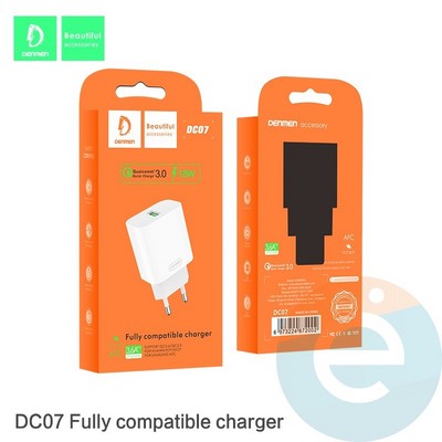 СЗУ Denmen DC07L 18W/3A Quick Charge 3.0 + кабель Lightning белое - фото 46340