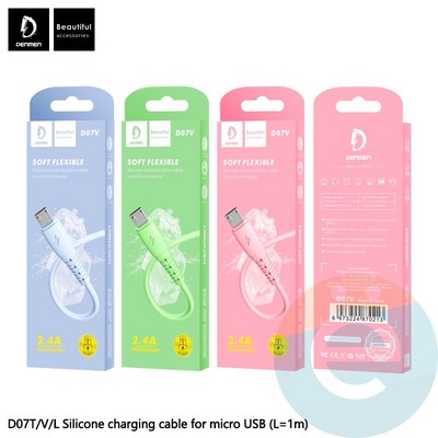 USB кабель Denmen D07V на Micro USB 2.4A 1м черный - фото 46763