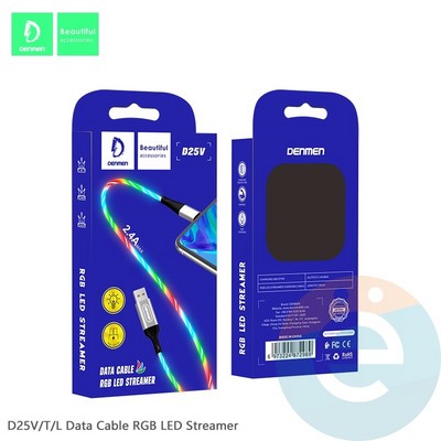 USB кабель Denmen D25V светящийся на Micro USB 2.4A 1м красный - фото 46790