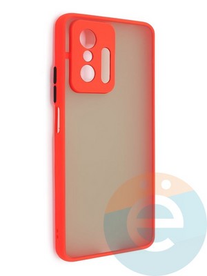 Накладка пластиковая с силиконовой окантовкой с защищенной камерой для Xiaomi Mi 11T красная - фото 48707