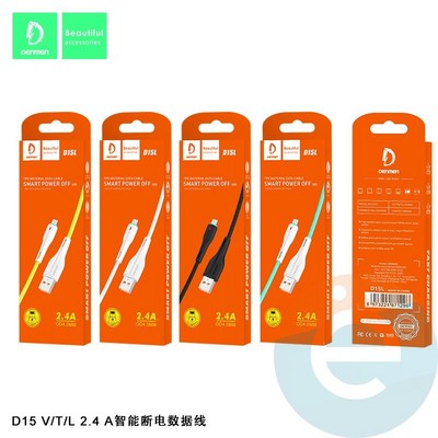 USB кабель Denmen D15L на Lightning 2.4A 1м зеленый - фото 54032