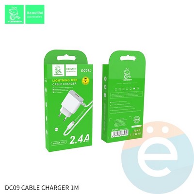 СЗУ Denmen DC09L 2.4A + кабель Lightning белое - фото 54216