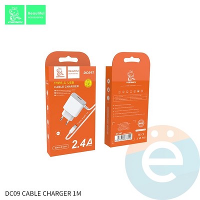 СЗУ Denmen DC09T 2.4A + кабель Type-C белое - фото 54220
