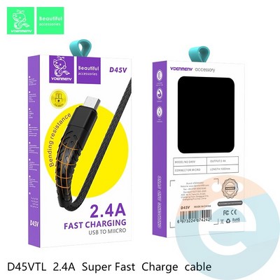 USB кабель Denmen D45V на Micro USB 2.4A 1м серебристый - фото 55214