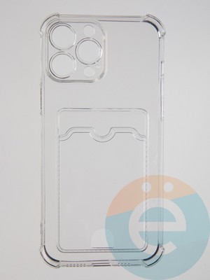 Накладка силиконовая с кардхолдером и усиленными углами для Apple iPhone 13 Pro Max прозрачная - фото 55927