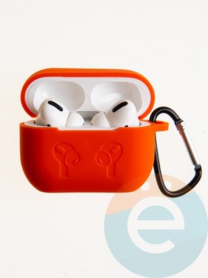 Чехол силиконовый для наушников Apple AirPods Pro 2 с логотипом и карабином оранжевый - фото 57395