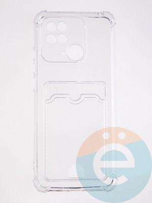 Накладка силиконовая с кардхолдером и усиленными углами для Xiaomi Redmi 10C/Poco C40 прозрачная - фото 58764
