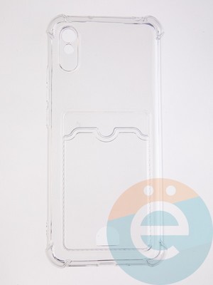 Накладка силиконовая с кардхолдером и усиленными углами для Xiaomi Redmi 9A прозрачная - фото 59442