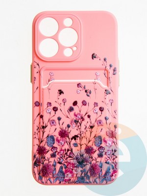 Накладка силиконовая Summer с кардхолдером для Apple iPhone 13 Pro розовая - фото 58877