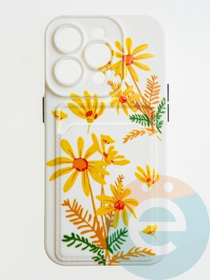 Накладка силиконовая Summer с кардхолдером для Apple iPhone 14 Pro бежевая - фото 58911
