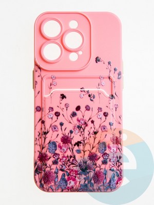 Накладка силиконовая Summer с кардхолдером для Apple iPhone 14 Pro розовая - фото 58914