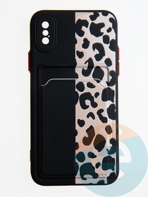 Накладка силиконовая Summer с кардхолдером для Apple iPhone X/XS черная - фото 58962