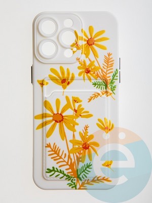 Накладка силиконовая Summer с кардхолдером для Apple iPhone 15 Pro Max бежевая - фото 62537
