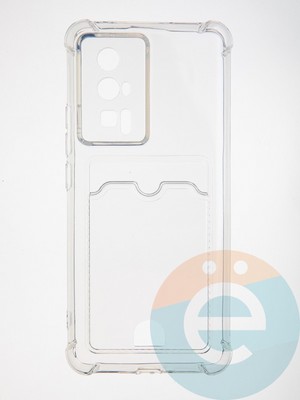 Накладка силиконовая с кардхолдером и усиленными углами для Poco F5 Pro прозрачная - фото 62625