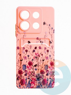 Накладка силиконовая Summer с кардхолдером для Xiaomi Redmi Note 13 розовая - фото 64847