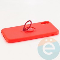 Накладка силиконовая iFace на Apple IPhone Xr с металлической пластиной с кольцом красная
