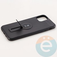 Накладка силиконовая iFace на Apple IPhone 11 Pro Max с металлической пластиной с подставкой черная