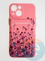 Накладка силиконовая Summer с кардхолдером для Apple iPhone 13 Mini розовая
