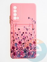 Накладка силиконовая Summer с кардхолдером для Huawei P Smart 2021 розовая