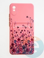 Накладка силиконовая Summer с кардхолдером для Xiaomi Redmi 9A розовая