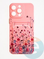 Накладка силиконовая Summer с кардхолдером для Apple iPhone 15 Pro Max розовая