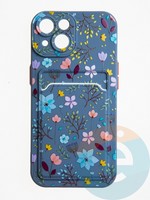 Накладка силиконовая Summer с кардхолдером для Apple iPhone 15 синяя