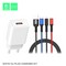 СЗУ Denmen DC01E 2.4A + кабель 3 in 1 Type-C Lightning Micro USB белое - фото 46844